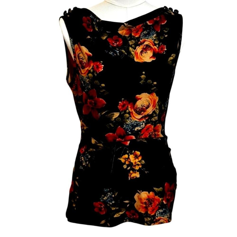 Voodoo Vixen Floral Sleeveless Top Retro Pinup Black Rose Print Size L
